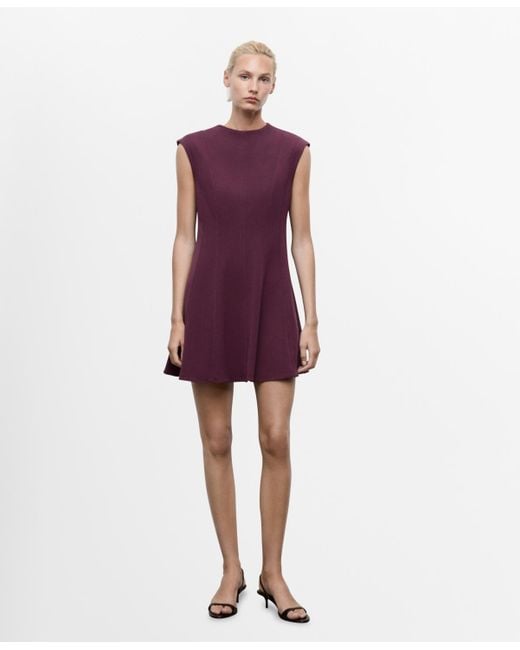 Mango Purple Seams Detail A-line Dress