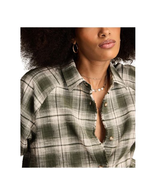Lucky Brand Gray Tunic Plaid Button Down Shirt