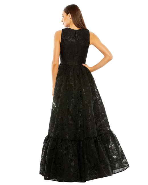Mac Duggal Black Sleeveless Full High Low Brocade Gown