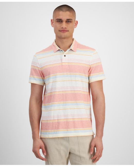 Sun & Stone White Sun + Stone Baja Striped Short Sleeve Polo Shirt for men