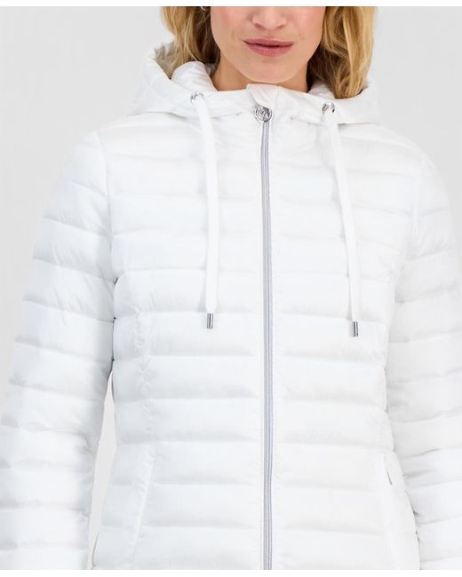 Michael Kors White Michael Packable Hooded Puffer Coat