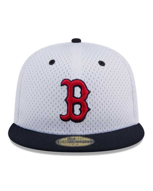 KTZ Blue White Boston Red Sox Throwback Mesh 59fifty Fitted Hat for men
