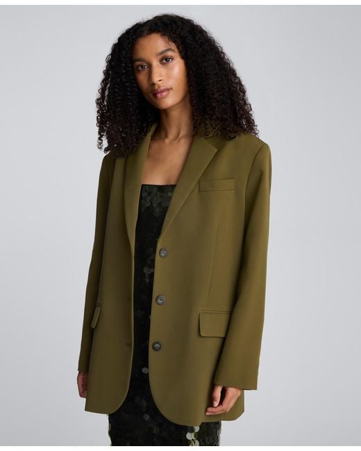Kenneth Cole Green Luxe Stretch Twill Three-button Boyfriend Blazer