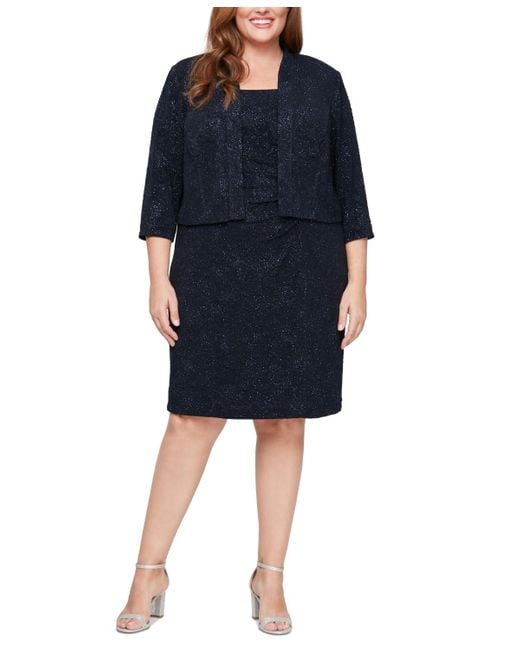 Alex Evenings Plus Size 2.pc Sequin Jacquard Sheath Dress Jacket in Blue Lyst