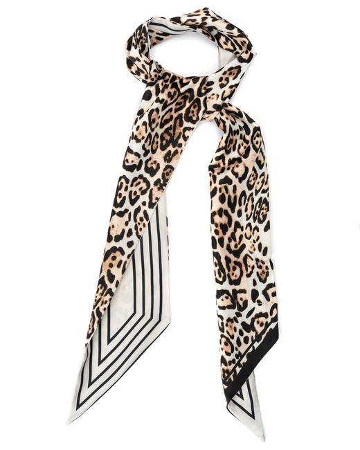 BCBGMAXAZRIA White Leopard Striped Twilly Scarf Set