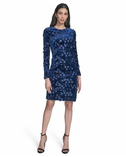Eliza J Velvet Long Sleeve Short Dress in Blue | Lyst