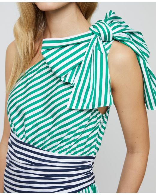 French Connection Alexis Cotton One-shoulder Striped Dress in Green | Lyst French Connection Alexis Cotton One-shoulder Striped Dress in Green | Lyst