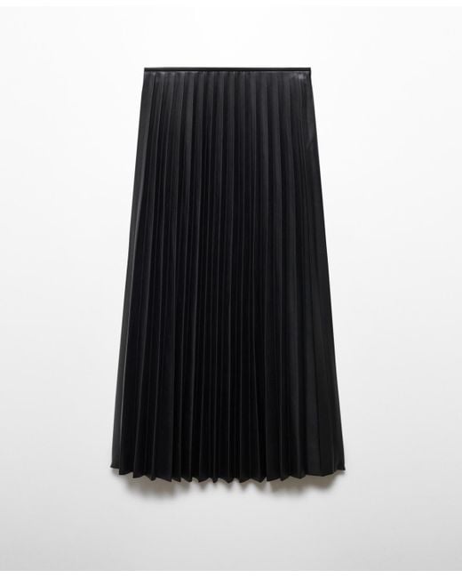 Mango Leather-effect Pleated Skirt in Black | Lyst