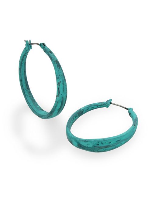 Robert Lee Morris Blue Turquoise Textured Hoop Earrings