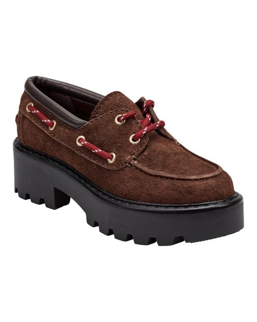 Marc Fisher Brown Peyten Laced Platform Lug Loafers