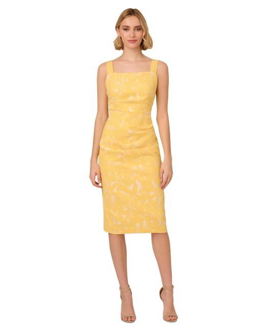 Adrianna Papell Yellow Hibiscus Jacquard Sheath Dress