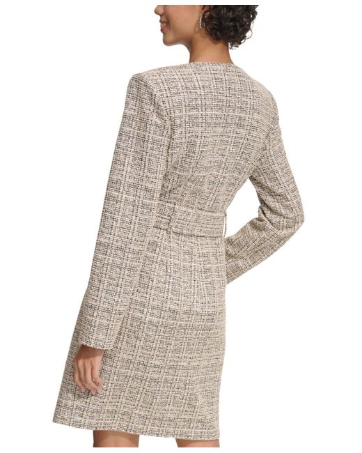 Calvin Klein Natural Tweed Belted Coat Dress