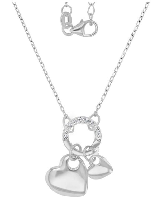 Macy's White Cubic Zirconia Double Heart Charm & Holder Pendant Necklace