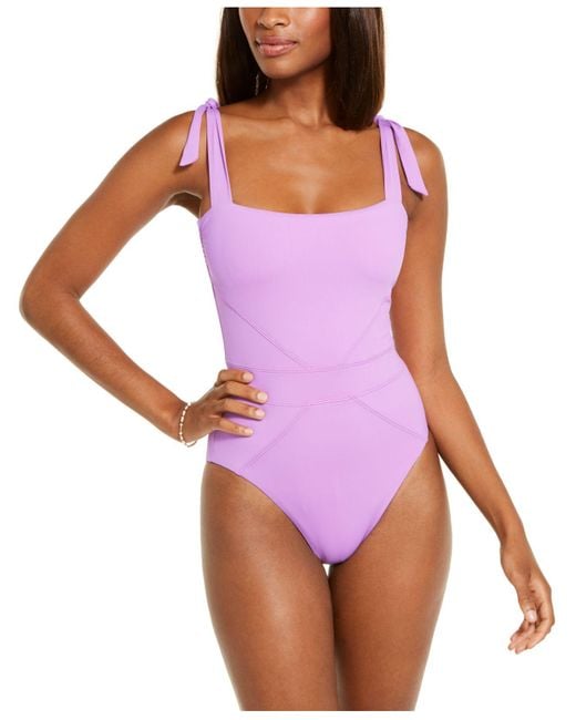 Becca Purple Color Code Solid Tie Shoulder One-piece Swimsuit