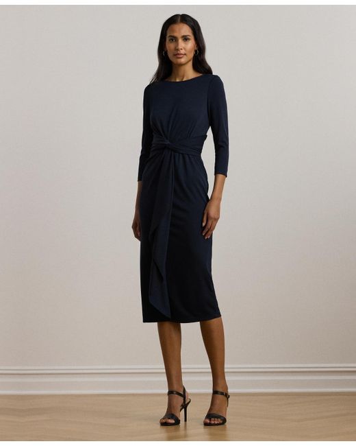 送料関税込【LAUREN RALPH LAUREN】STRETCH JERSEY MIDI DRESS Ralph Lauren Twist-front Stretch Jersey Midi Dress in Blue