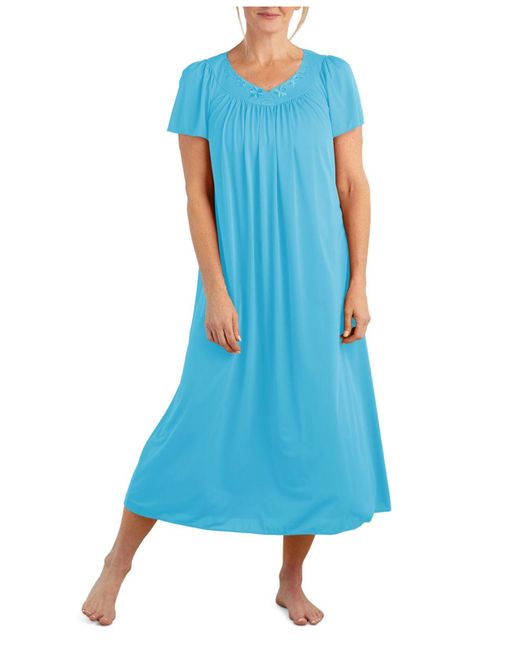 Miss Elaine Synthetic Embroidered Tricot Long Nightgown in Sky Blue ...
