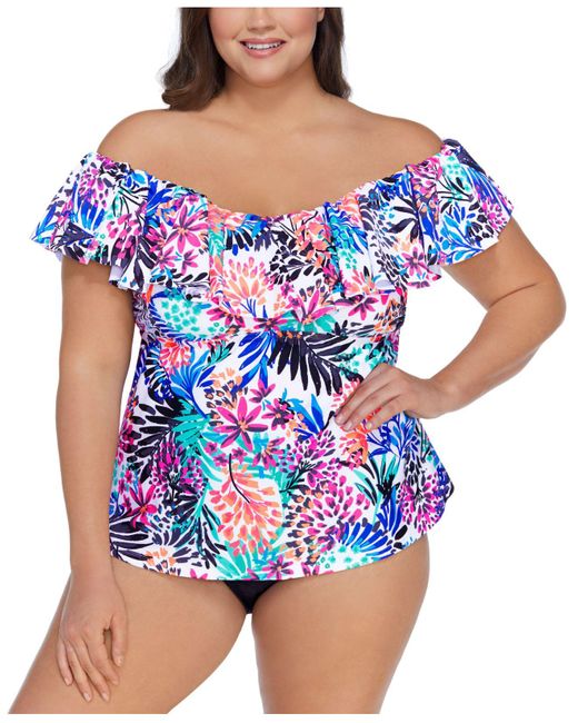 Island Escape Blue Plus Size La Flor Underwire Tankini Top & Bottoms, Created For Macy's