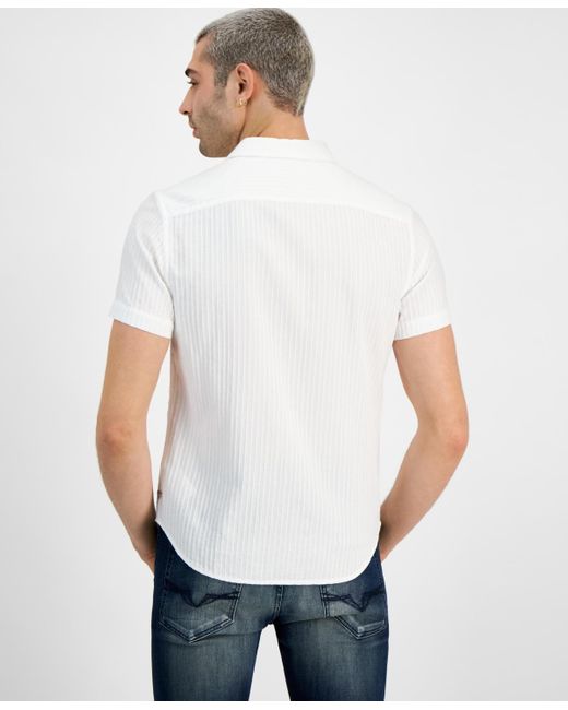 Guess White Folded-collar Pillar Dobby Shirt for men