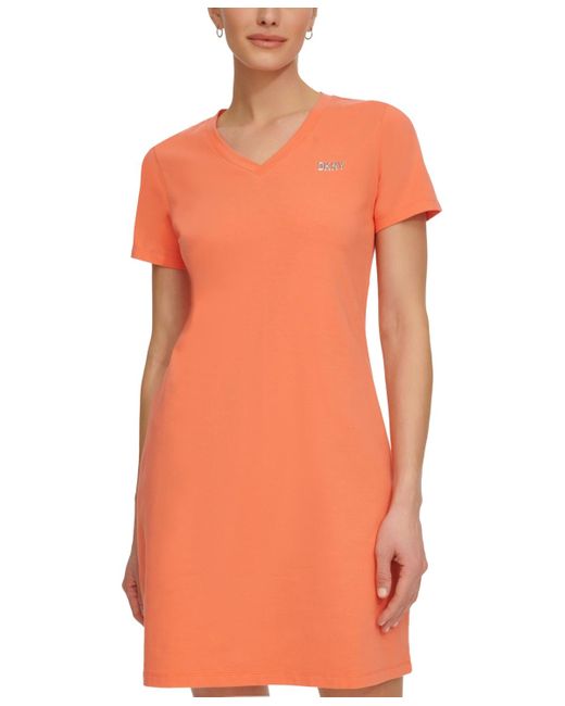 DKNY Orange Sport Metallic-logo V-neck Short-sleeve Dress