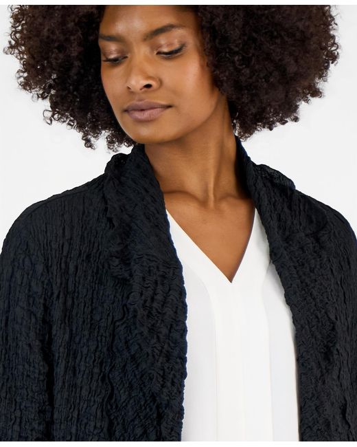 Kasper Blue 3/4-sleeve Crinkle Knit Open-front Jacket