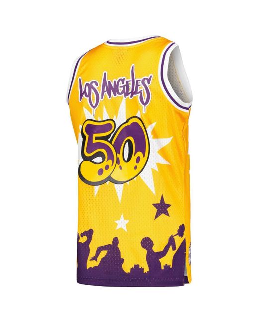 Mitchell & Ness Yellow X Tats Cru Los Angeles Lakers Hardwood Classics Fashion Jersey for men