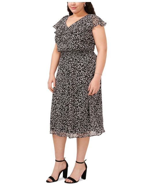Msk Multicolor Plus Size Ruffled Printed Smocked-waist Midi Dress