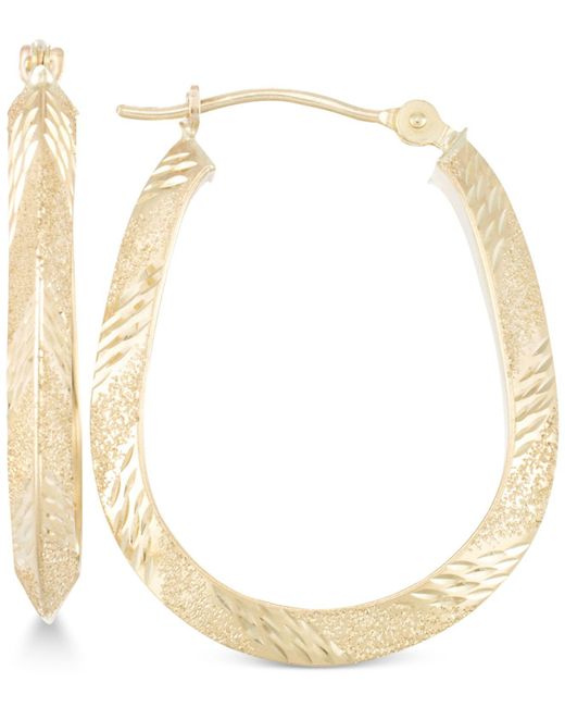 Macy's Metallic Patterned Pear-shape Hoop Earrings In 10k Gold