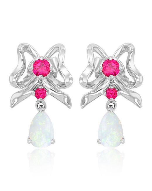 Macy's White Created Opal And Ruby Dangling Earrings