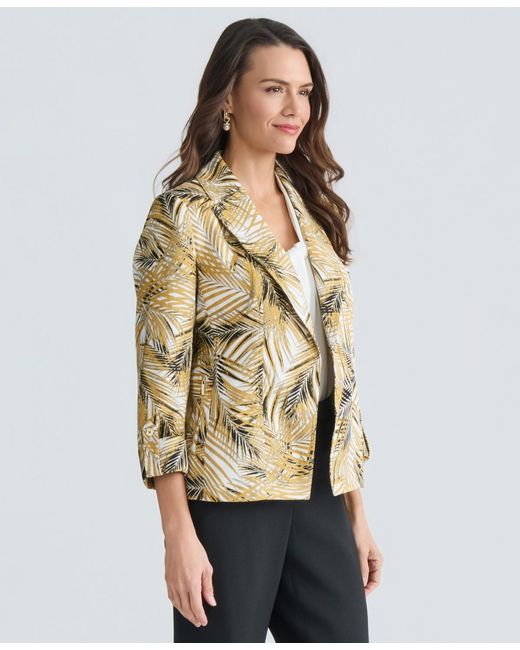 Kasper Natural 3/4-sleeve Open-front Palm Print Jacket