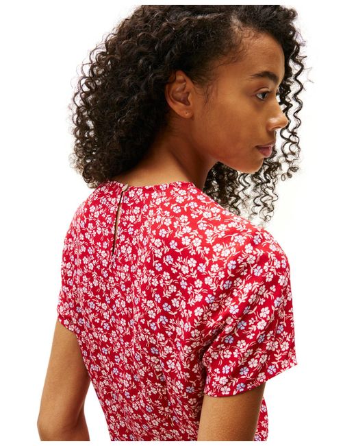 Tommy Hilfiger Red Floral-print Fit & Flare Mini Dress