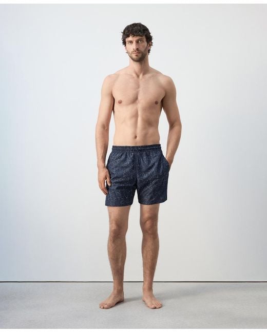 Mango Blue Drawstring Printed Swimsuit for men