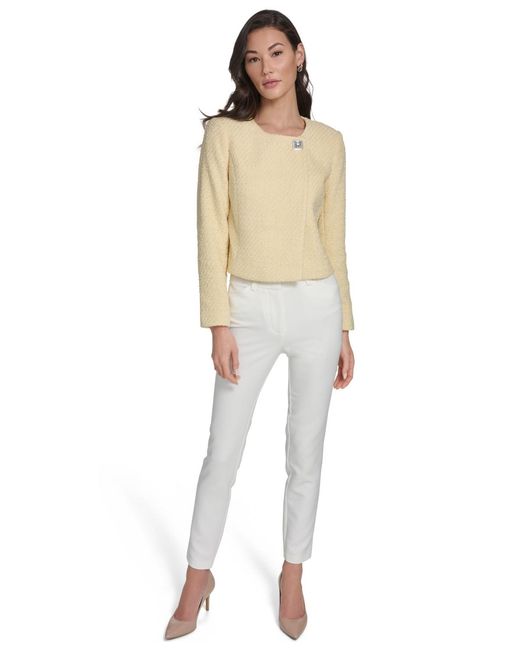 Calvin Klein Natural Long-sleeve Collarless Tweed Jacket