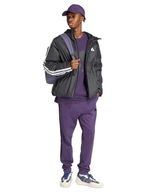 Adidas Purple Essentials Regular-fit 3-stripes Fleece joggers for men