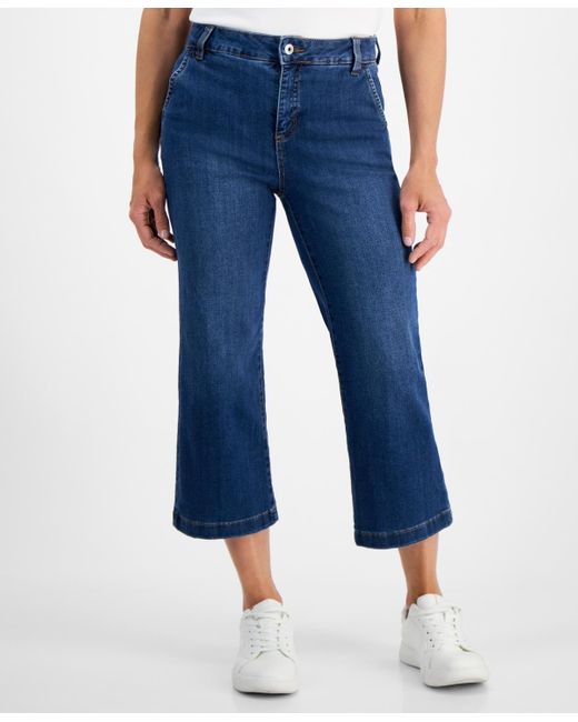 Style & Co. Blue Petite High-rise Cropped Wide-leg Jeans