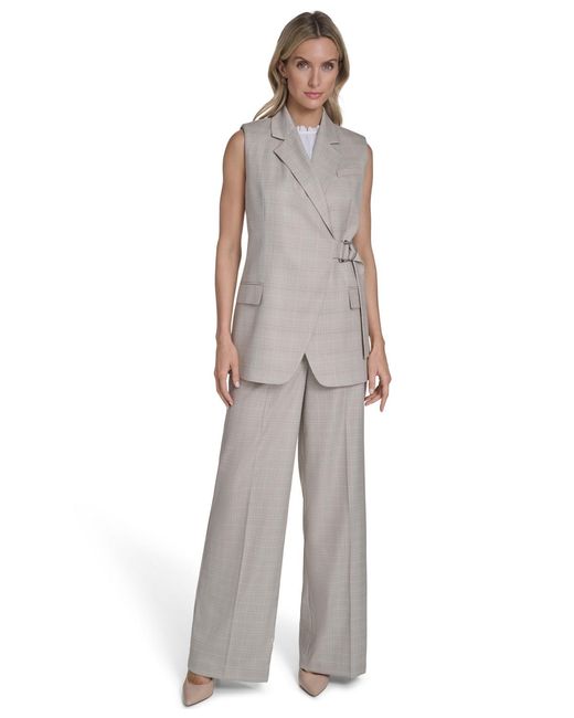 Calvin Klein Gray Collared Windowpane Vest Top
