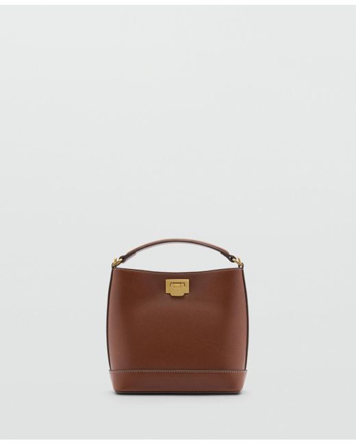 Mango Brown Metallic Detail Mini Shopper Bag