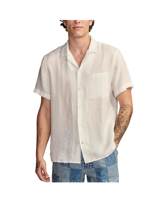 Lucky Brand White Linen Camp Collar Short Sleeve Shirt for men