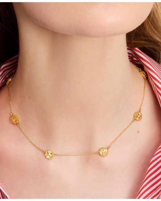 kate spade new york Gold-Tone Cubic Zirconia Flower Mini Pendant Necklace,  16