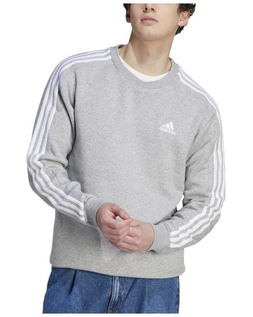 adidas Essentials Fleece Three-stripes Sweatshirt in Gray for Men | Lyst