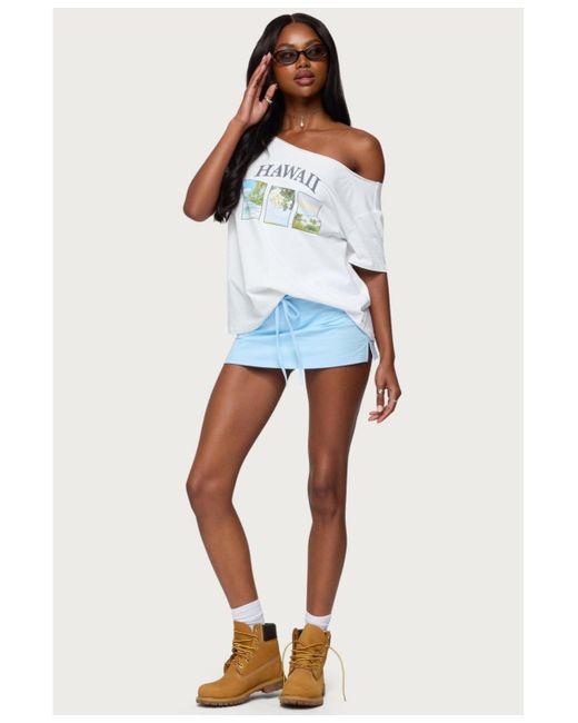 Edikted White Hawaiian Babe Off Shoulder T Shirt