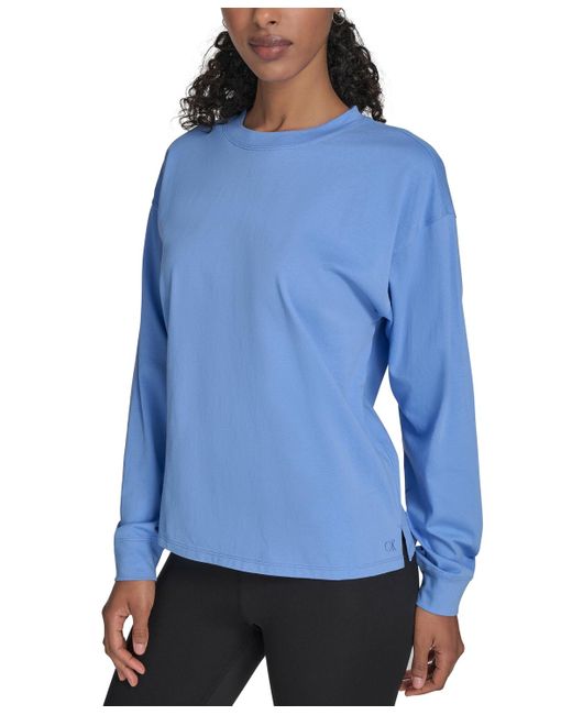 Calvin Klein Blue Performance Long-sleeve Crewneck T-shirt