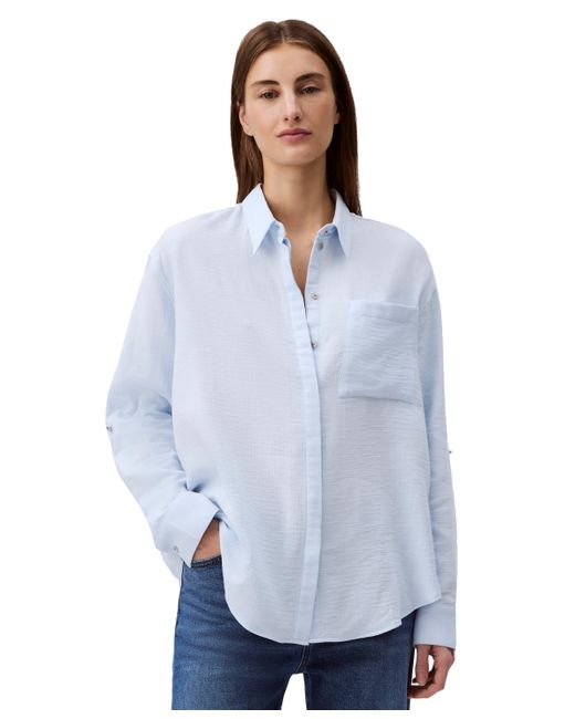 Calvin Klein Blue Double Gauze Roll-tab-sleeve Button-down Shirt