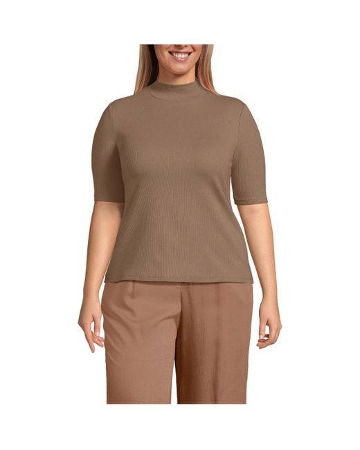 Lands End Plus Size Wide Rib Mock Turtleneck in Brown Lyst