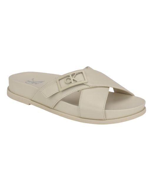 Calvin Klein White Eandria Criss-cross Flat Casual Sandals