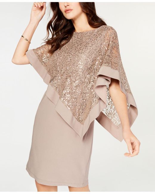 r & m richards sequined cape sheath dress