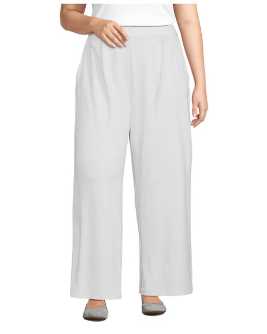Lands' End White Sport Knit High Rise Pleated Wide Leg Pants