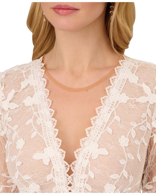 Adrianna Papell White V-neck Lace Embroidery Dress