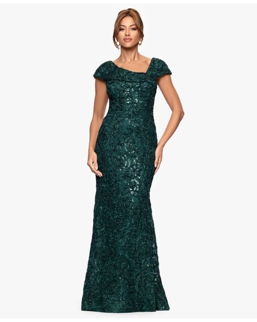 Xscape Asymmetric Neck Long Dress in Green | Lyst