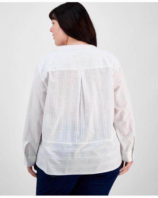 Tommy Hilfiger White Plus Size Cotton Metallic Clip-dot Popover Tunic