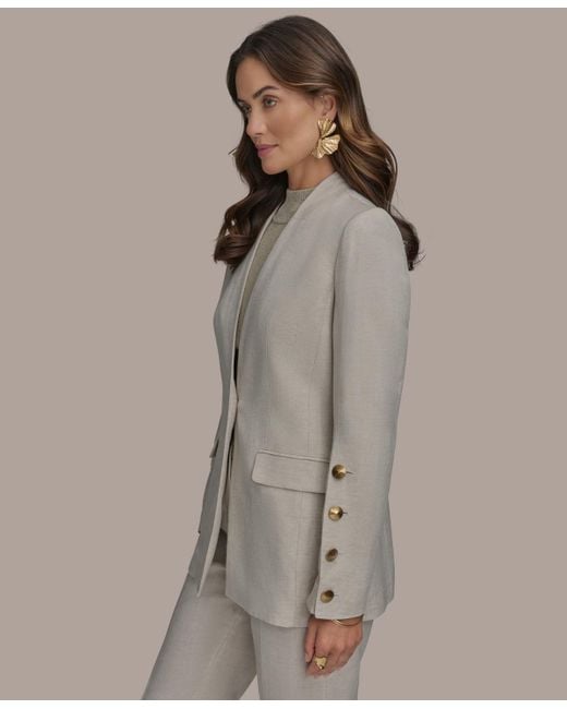 Donna Karan Brown Linen-blend Button-sleeve Blazer